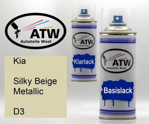 Kia, Silky Beige Metallic, D3: 400ml Sprühdose + 400ml Klarlack - Set, von ATW Autoteile West.